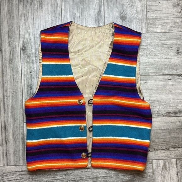 Men's Multicolor Striped Loop Button Front Soft Flannel Vest Size Small - Picture 1 of 10